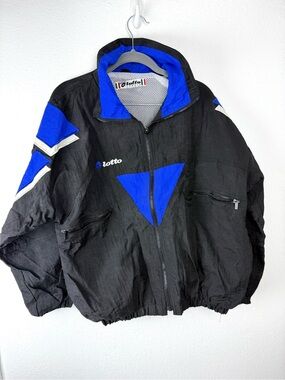 Vintage Lotto Italia Windbreaker Jacket Black Blue